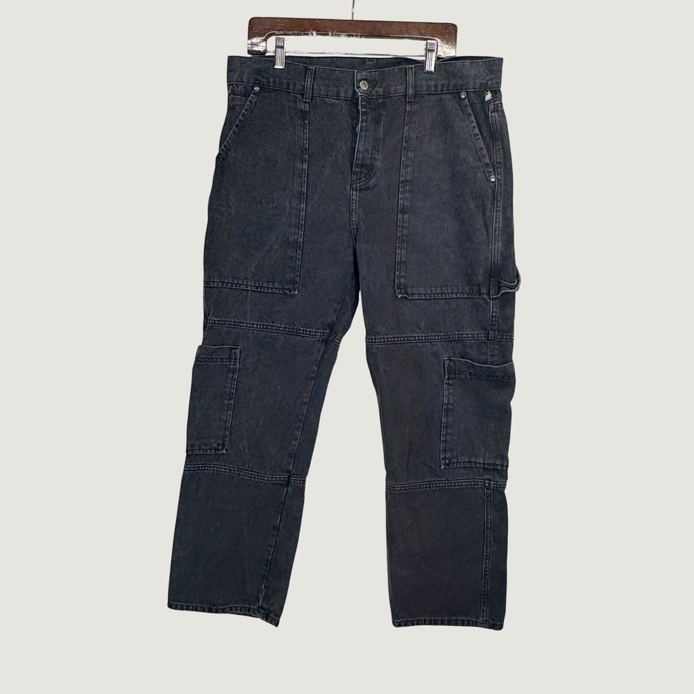 Ragged Jeans Cargo Carpenter Pants 34X28 Black Charcoal Denim Streetwear Utility